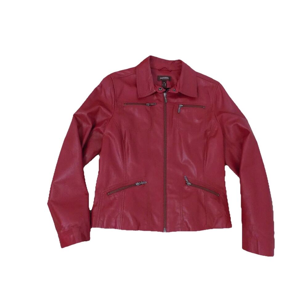 Danier red leather jacket coat womens size Large